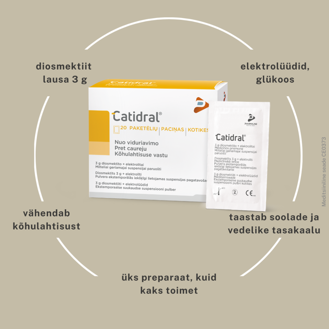 Suukaudse suspensiooni pulber kõhulahtisuse raviks CATIDRAL, 20 tk